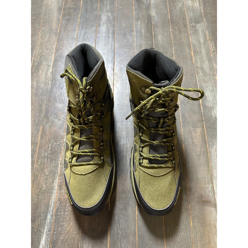 Mens Outdoor Hiking Boots Olive Green Black Faux Suede Mesh Trail Trekking Shoes